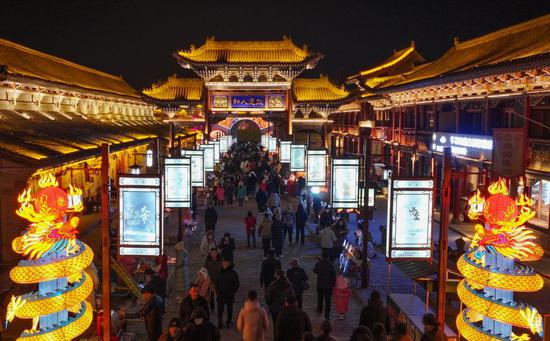 Colorful lanterns illuminate ancient city in Qinghai