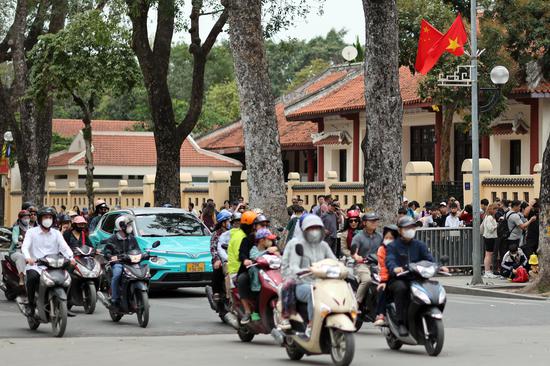 Chinese national flags adorn Vietnam street